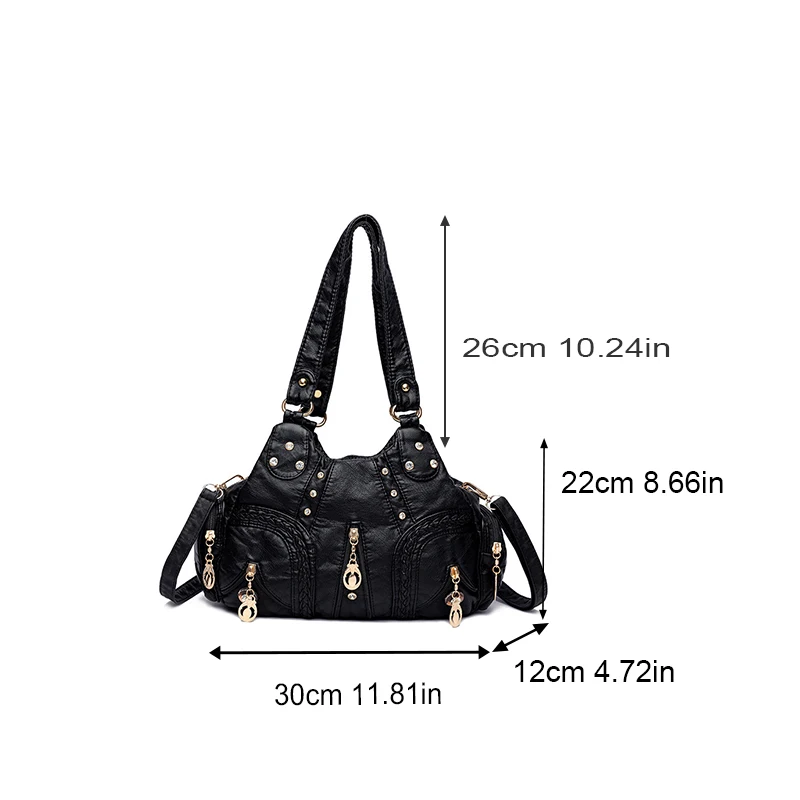 Vintage Handbag Female Soft PU Leather Shoulder Bag Large Capacity Brands Crossbody Bag Stitching Color Handle Bags