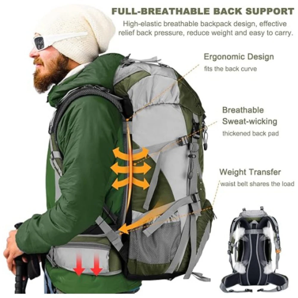 50L Outdoor Hiking Bag, Waterproof, tear resistant, Wear-resistant, Breathable, Moisture-proof, large capacity Storage Backpack