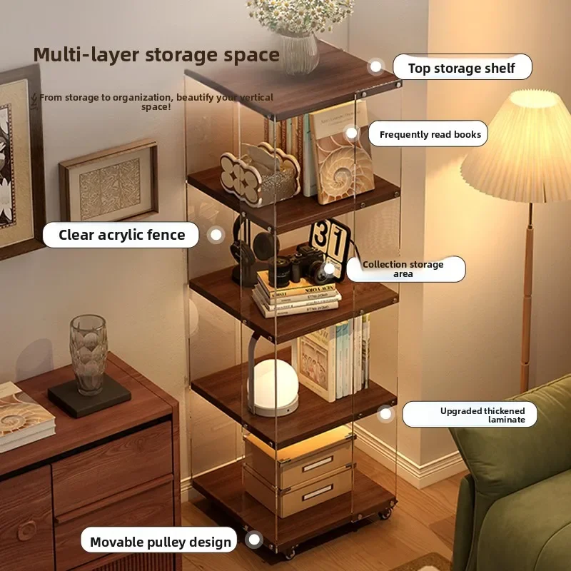 Rotating bookshelf Floor shelf Living room corner bookcase Antique creative multi-layer figure display cabinet Movable