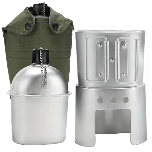 Botella de agua portátil de aluminio para deportes al aire libre, 1 Juego de taza y bolsa de almacenamiento para Camping, Senderismo y viajes