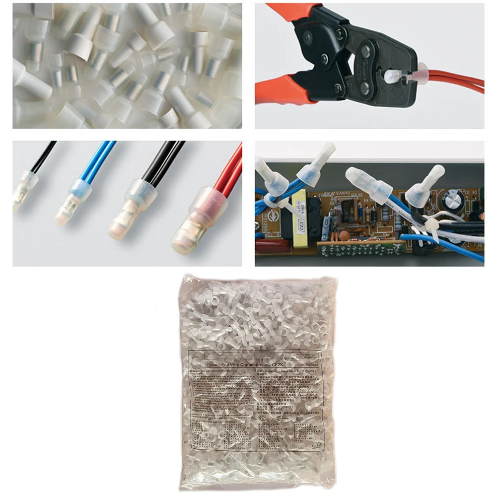 

1000PCS CE1X Wire Connectors Closed End Type 300V for 24 18AWG with PA66 Body and Aluminum Alloy Conductive Part