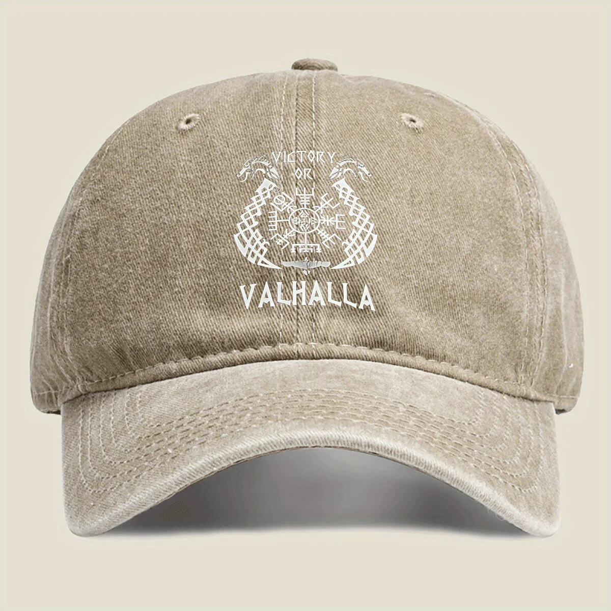 Victory or Valhalla Graphic Washed Baseball Cap Unisex Summer Outdoor Casual Sun Hat