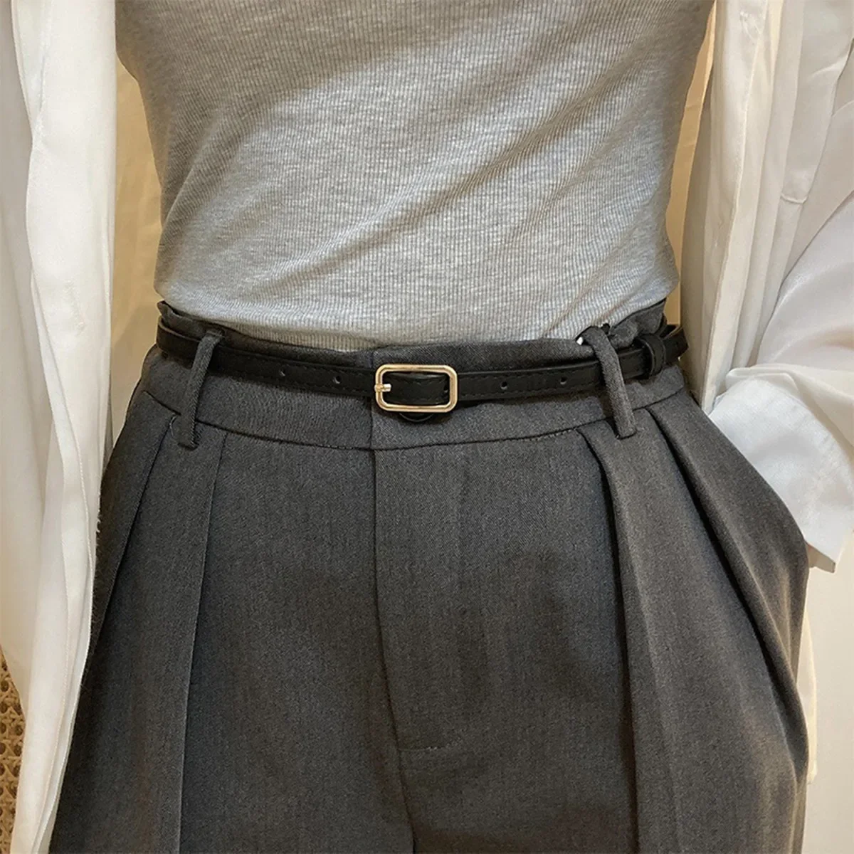 Women's Fashion PU Leather Thin Belt Metal Pin Buckle Waistband Dress Girdle Strap Decorative Clothing Accessory for Ladies