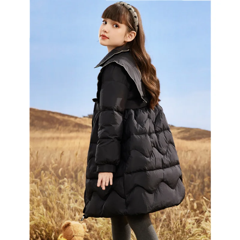 2024 AncoBear Princess Winter Down Jacket for Teenage Girls Children Elegant Mid-Length Thick Coat Kids Fashion Causal Outerwear