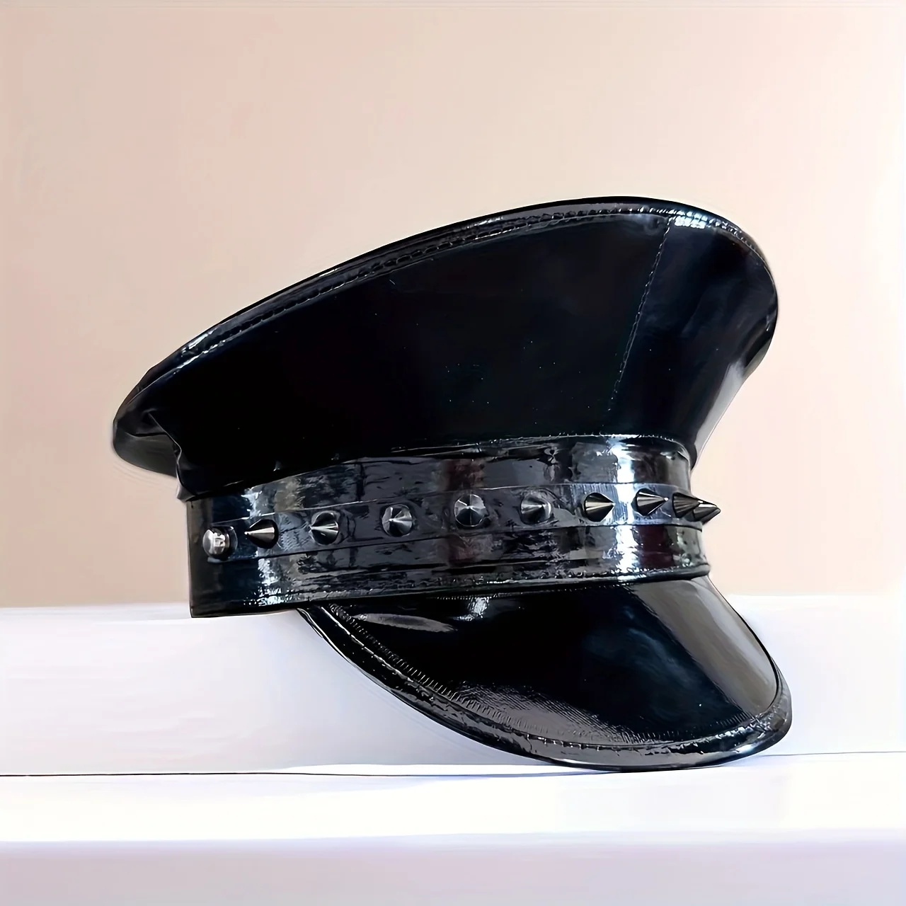 HongLuan  Laser Leather Captain Hat Rhinestone & Military Caps for Woman, Rave Festivals Accessories ＆ Party Cap Man Cosplay Fem