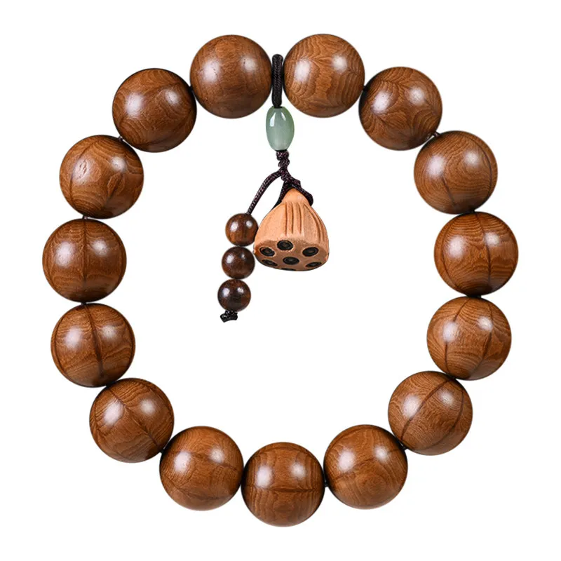 Single Circle National Style Bracelet with Lotus Pod Accessories Made of Six Paths Wood for Men and Women DIY Jewelry Gifts