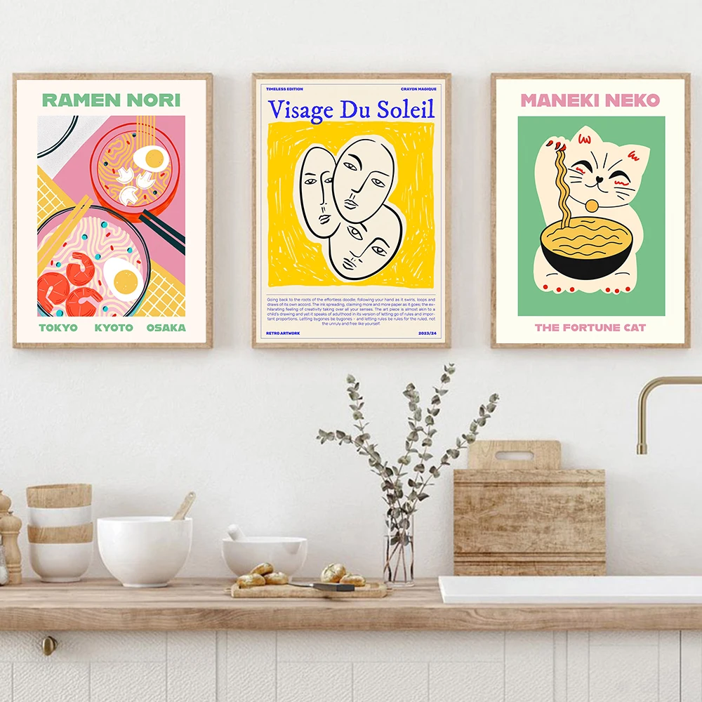 Maximalist Ramen Kitchen Quotes Print Murals Maneki Neko Japanese Club Wall Art Canvas Painting Posters Living Room Home Decor