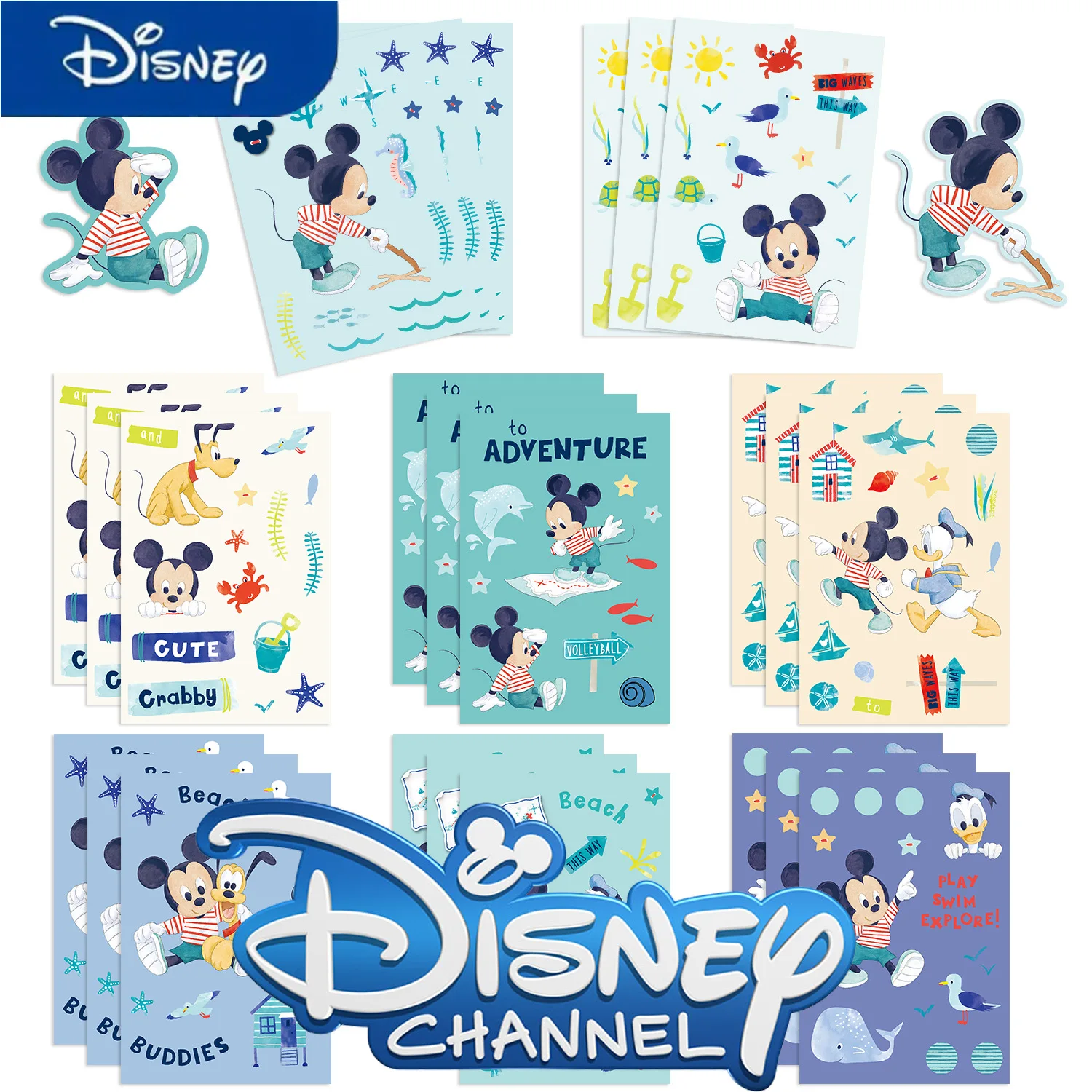 Disney-pegatinas de Mickey Mouse para rompecabezas de viaje, calcomanías de grafiti para teléfono, ordenador portátil, equipaje, monopatín, regalo divertido para niños, 8/16 hojas