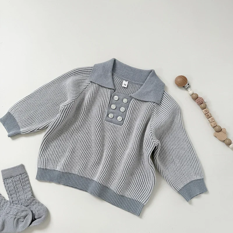 2026 ربيع جديد 0-3 سنوات ملابس الأطفال الرضع طفل الفتيات الفتيان سترة الاطفال طويلة الأكمام محبوك مخطط البلوز سترة
