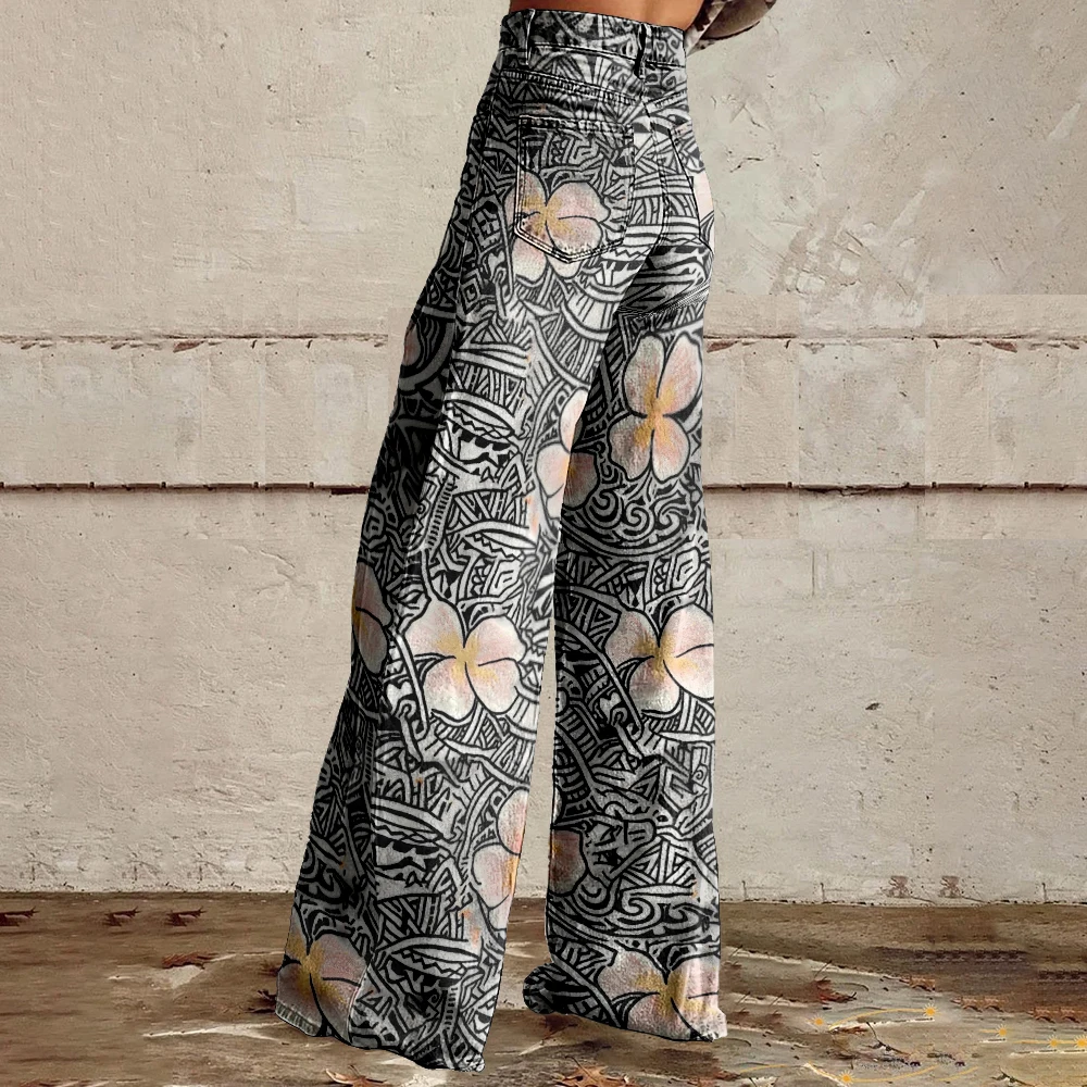 Women's Retro Roman Floral Print Casual Wide Leg Pants Vintage bottoms Tropical Summer Trousers Funny Soft Flare Pants Plus Size