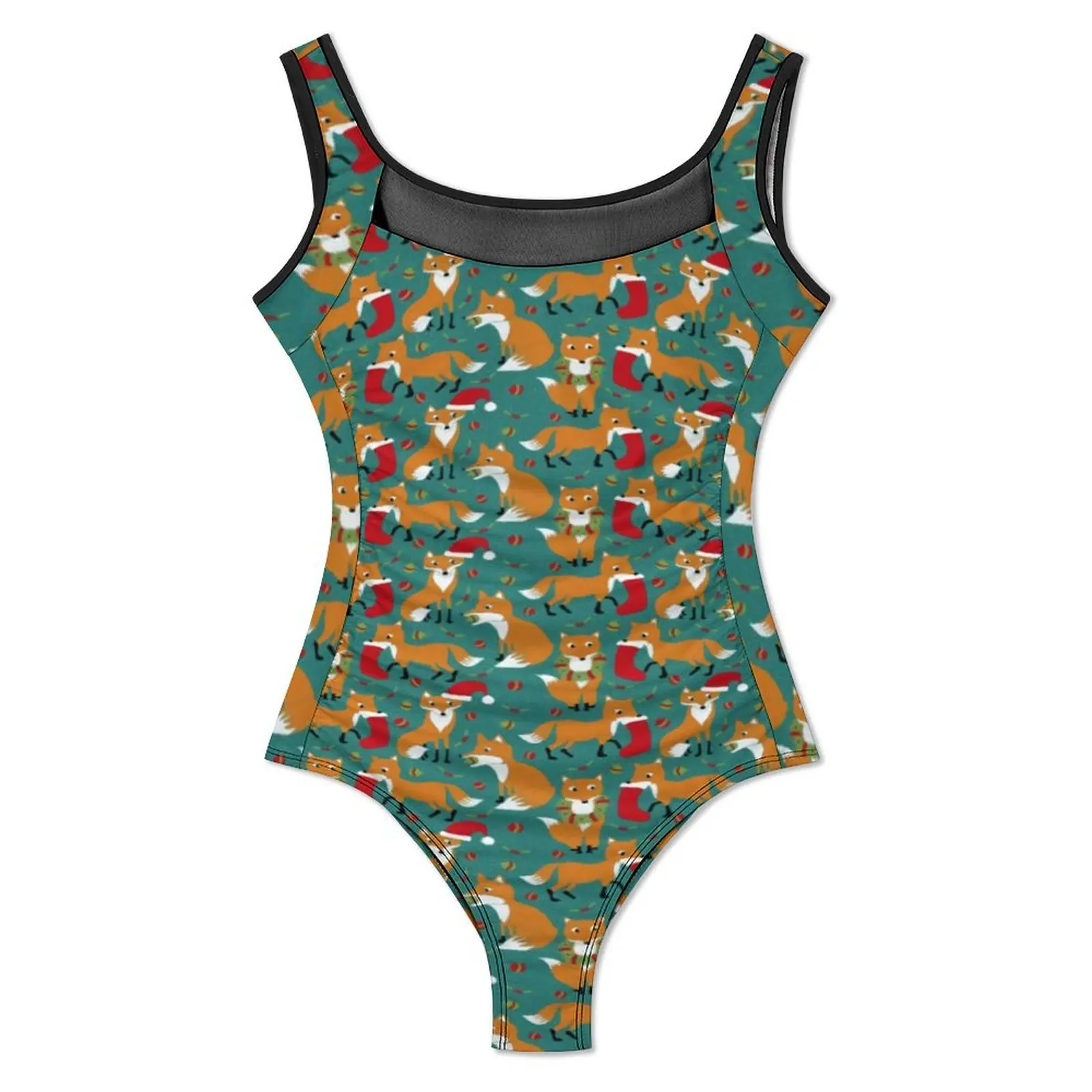 Festive Fox Cute Swimsuit Christmas Swimwear One-Piece Holiday Swimsuits Hollow Out Bathing Suit Women Push Up Sexy Beachwear