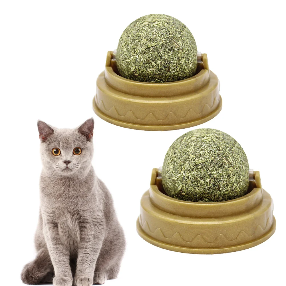 

4Pcs Cat Licking Ball Natural Catnip Stick-on Wall Rotating Mint Ball Supplement Vitamin Digestive Treats Candy Green