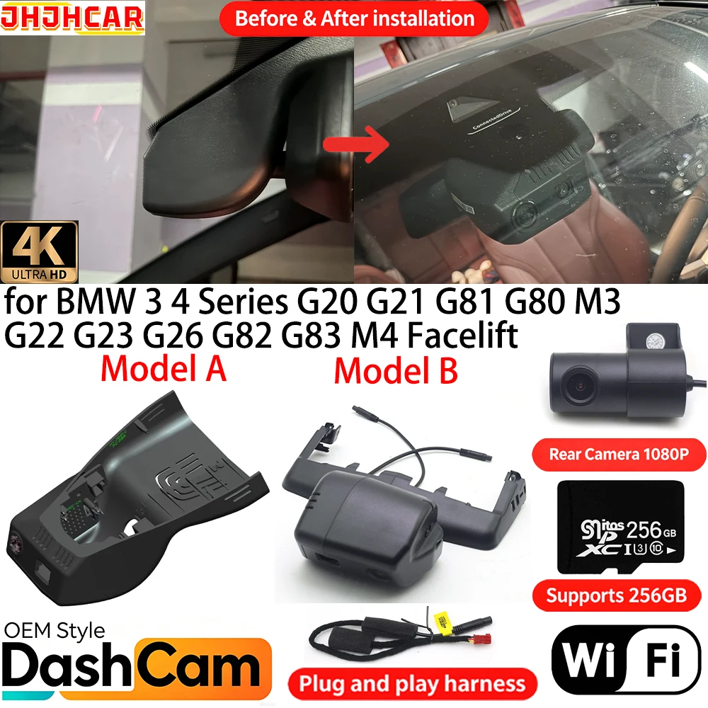 for BMW 3 4 Series G20 G21 G81 G80 M3 G22 G23 G26 G82 G83 M4 Facelift Wifi OEM DVR 4K Dash Cam Front Rear Camera Video Recorder