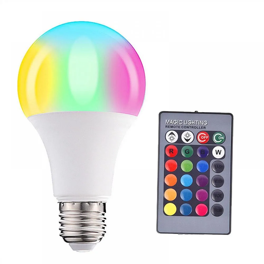 RGB Light Bulb E27 Colorful LED Change Color Lamp RGBW Smart Bulbs 5W 10W 15W IR Remote Control Dimming For Home Christmas Light