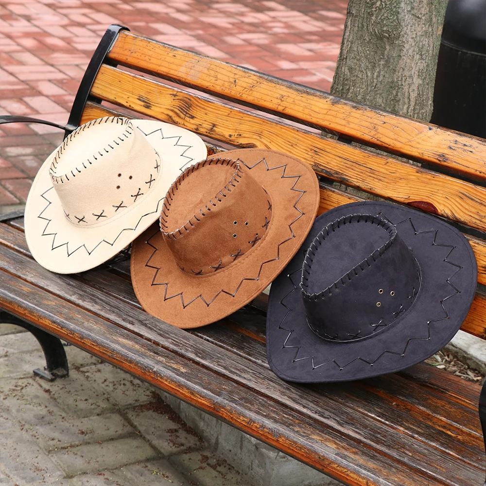 

Fashion Artificial Suede Western Cowboy Hats Vintage Big-Edge Gentleman West Fancy Dress Cowboy Hat Womens Mens Hat Accessories