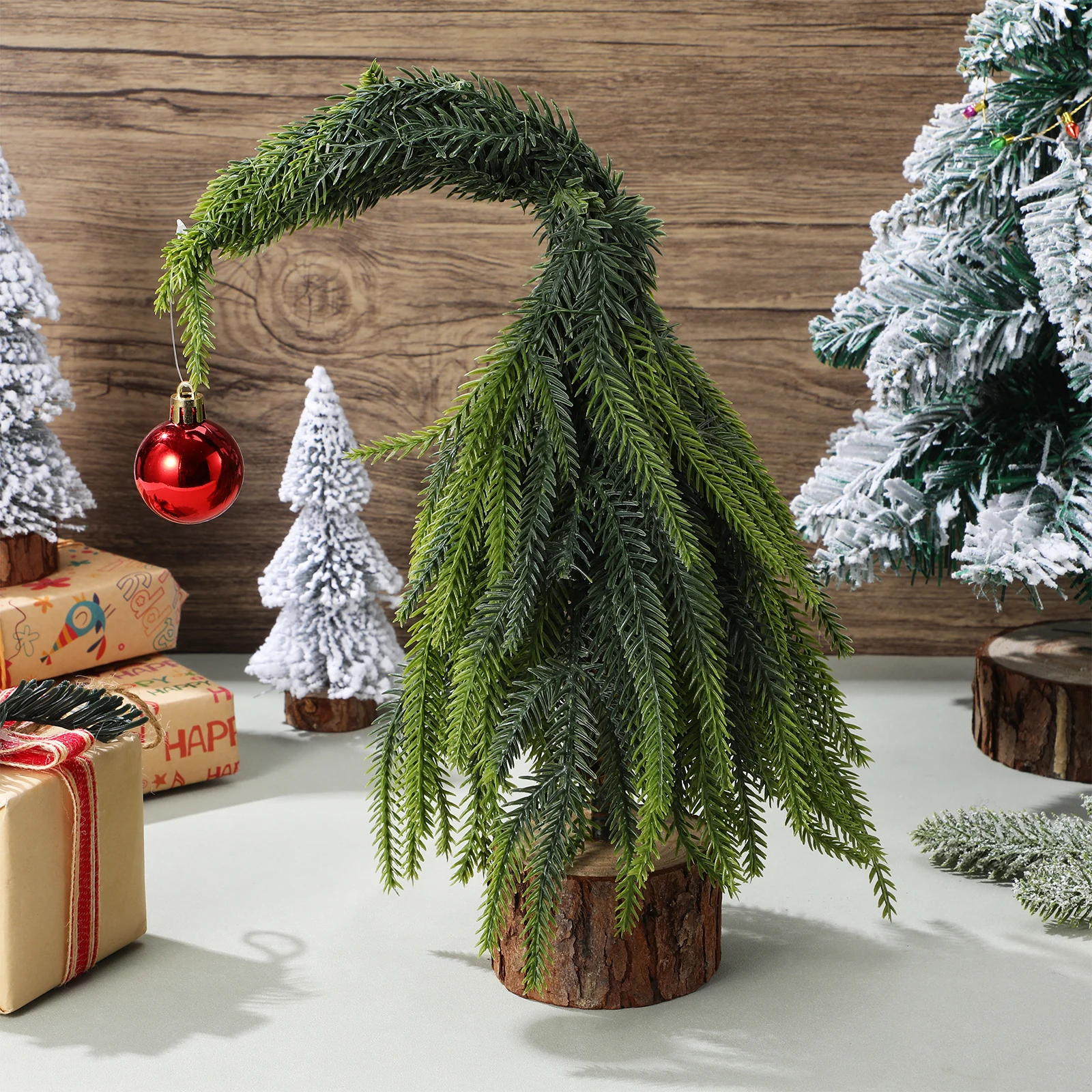 

2 Pcs Crucifix Christmas Tree Table for Desk Crooked Neck Trees Small Decor