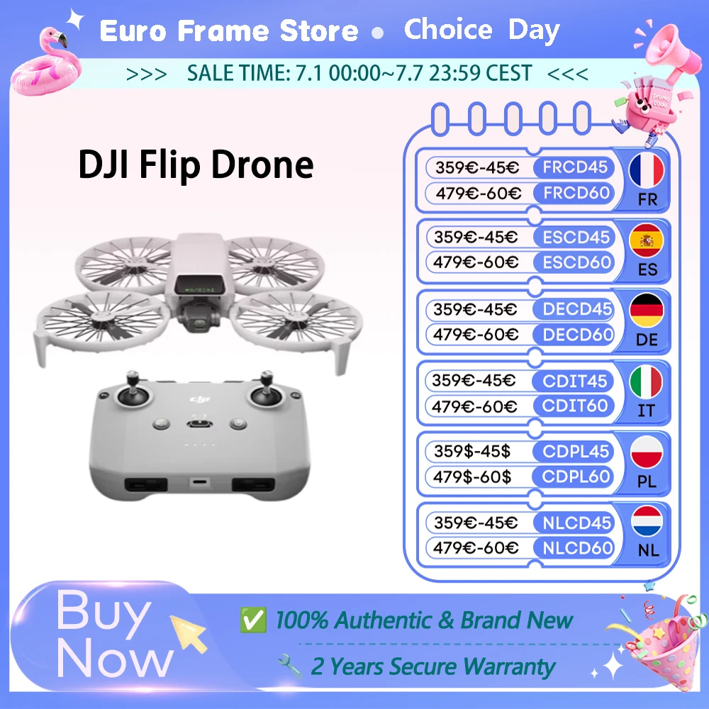 Drone DJI Flip con fotocamera 4K UHD, meno di 3 kg, stabilizzazione a 3 assi, trasmissione video fino a 13 km, drone Flip