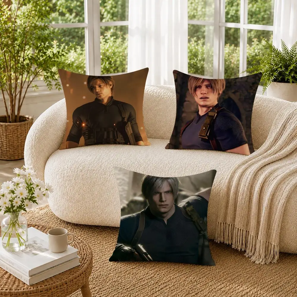 Video Game L-Leon Kennedy Cushion Cover Soft Short Plush Pillow Cases Hidden Zipper Cutecore Sofa Bedroom Home Decor Gift