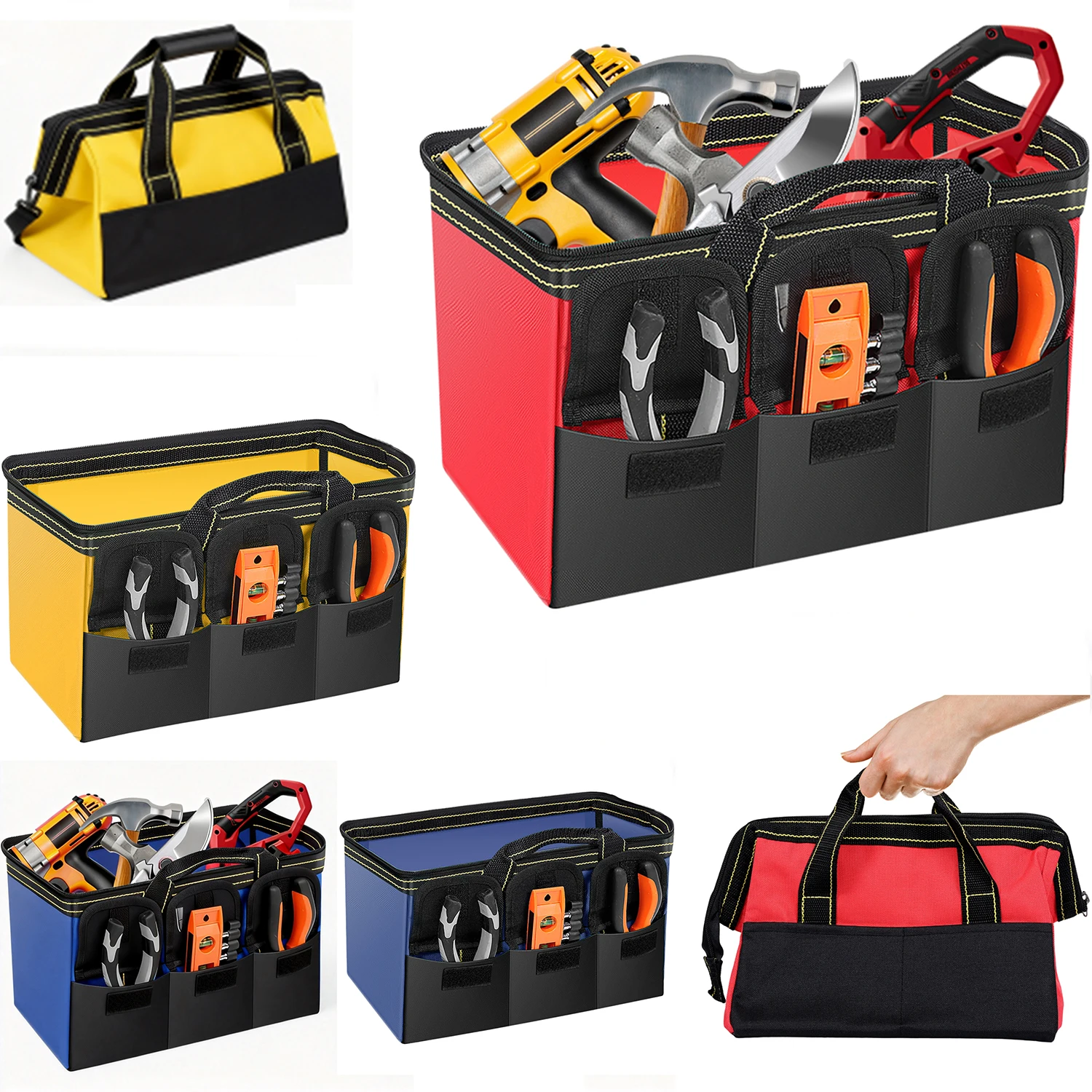 

Многофункциональный набор инструментов: сумка для инструментов из ткани Оксфорд, водонепроницаемая, для электрика, с множеством карманов, защита от падений, для мастеров и плотников