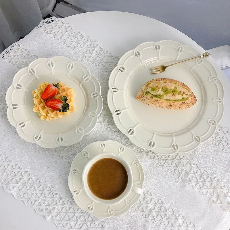 Vintage French Hollow Ribbon Bowknot Ceramic Dinner Plate Wedding Photo Beautiful Decoration Grace Dessert Cake