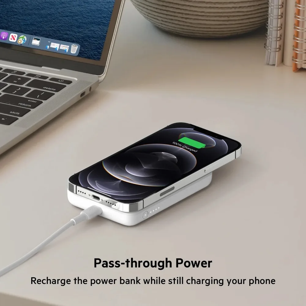 Wireless Power Bank, Portable Magnetic Power Bank - Compatible with IPhone, AirPods and More - White image 3
