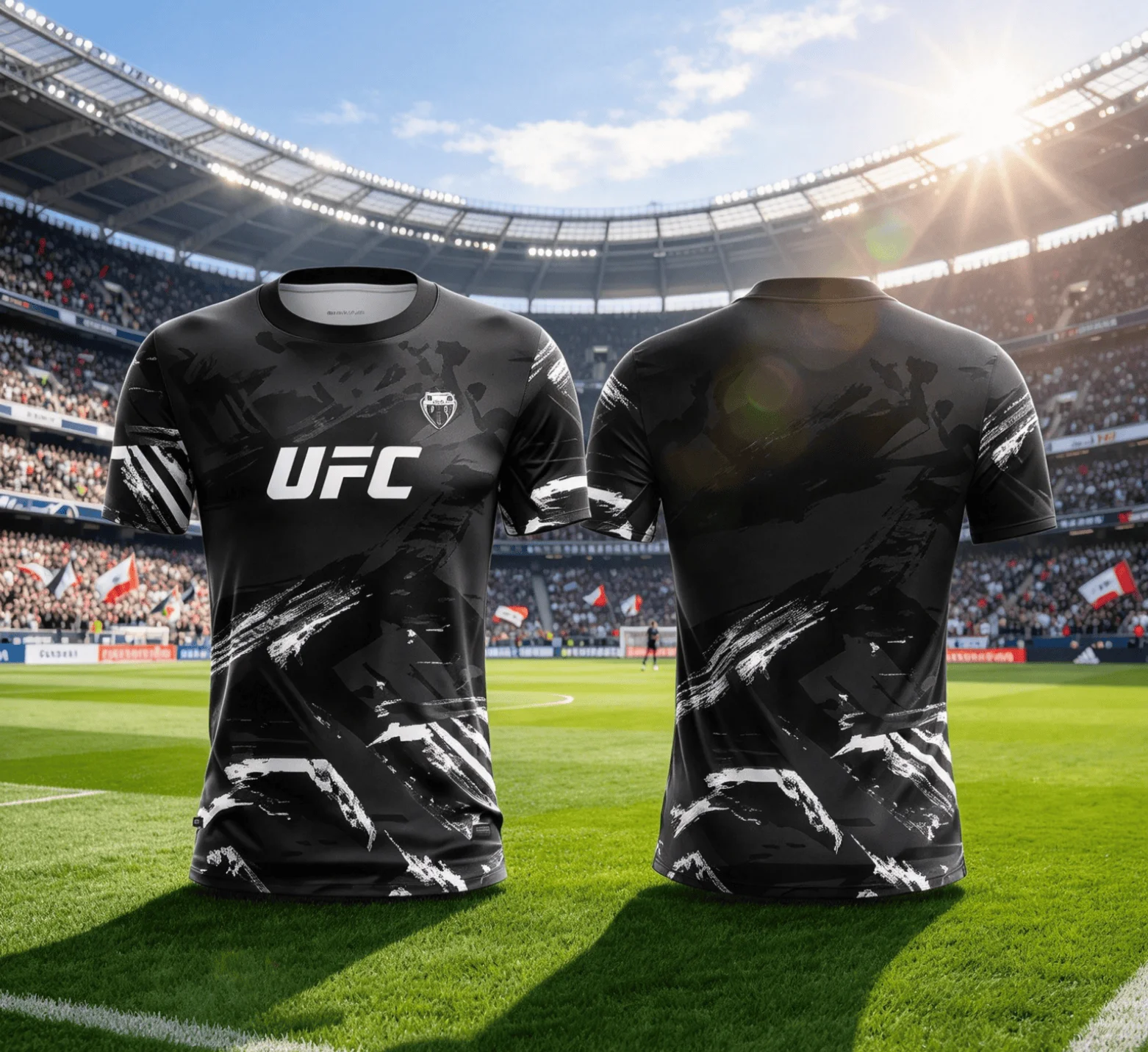 Cool Black White Graffiti MMA Shirt, UFC Stylish Brush Print Jersey, Lightweight Quick Dry Training Tee