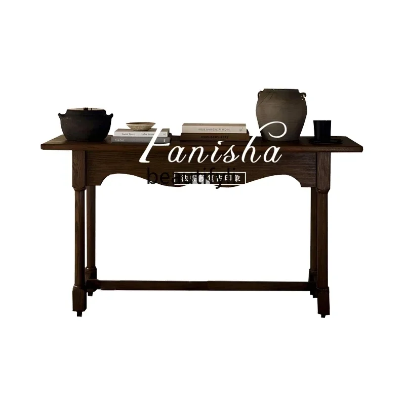 Q181 French Retro Entryway Table Solid Wood Wall-Mounted Side Table for Homestay Corridor Hallway Entryway Console