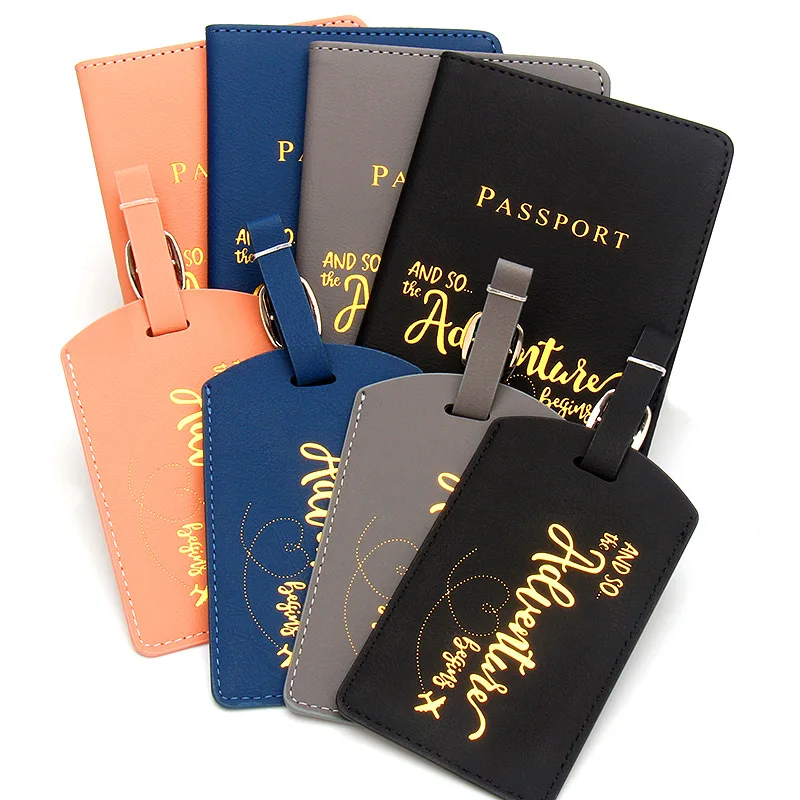 PU Leather Passport Cover & Luggage Tag Set Suitcase Name ID Address Holder Label Boarding Bag Travel Accessories for Men Women