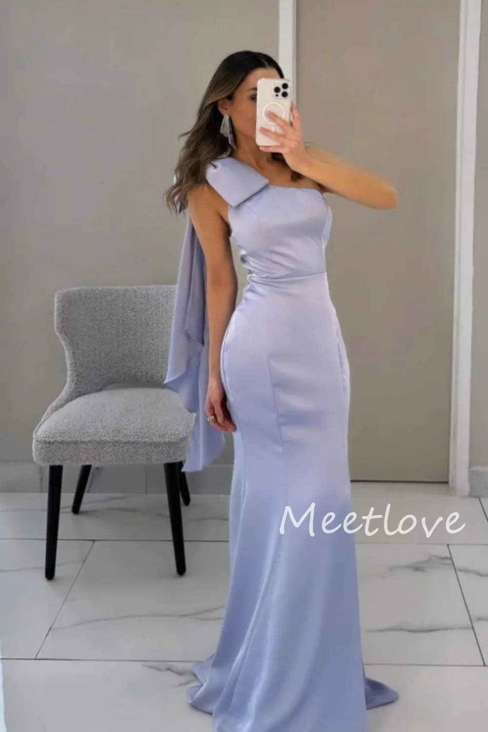 Meetlove 2024 Scheide eine Schulter ärmellose Schleife Knoten boden lang Abschluss ball Party kleid Abendkleid