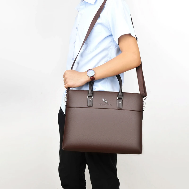 Kangaroo Men'S Briefcases Leather Handbag Messenger Laptop Work Document A4 Business Tote Shoulder Square Side Crossbody Bag