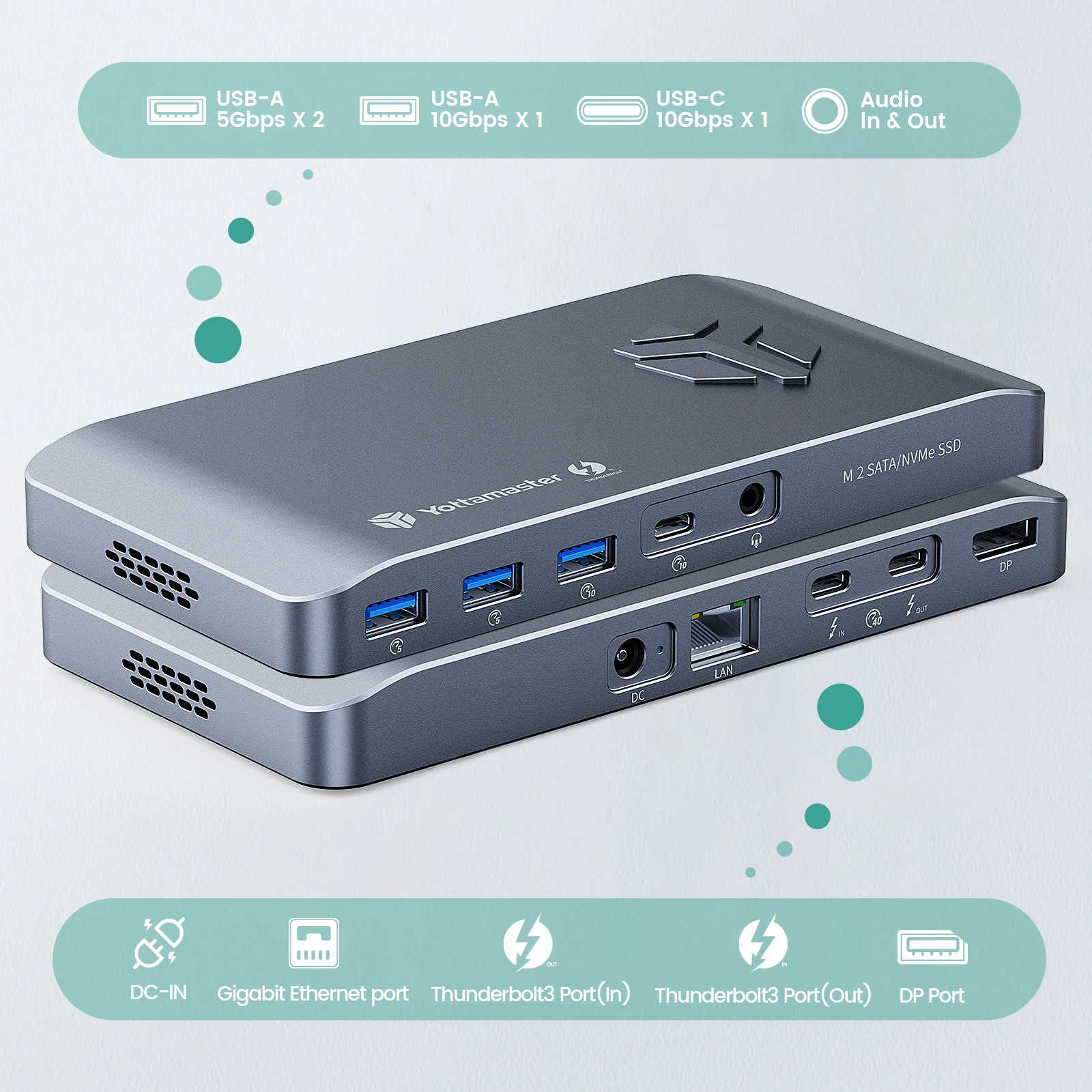 Yottamaster Dual Protocols SSD Case Thunderbolt3 M.2 SATA NVMe Enclosure with 40Gbps USB3.1 GEN2 Type Hard Drive Disk Enclosure