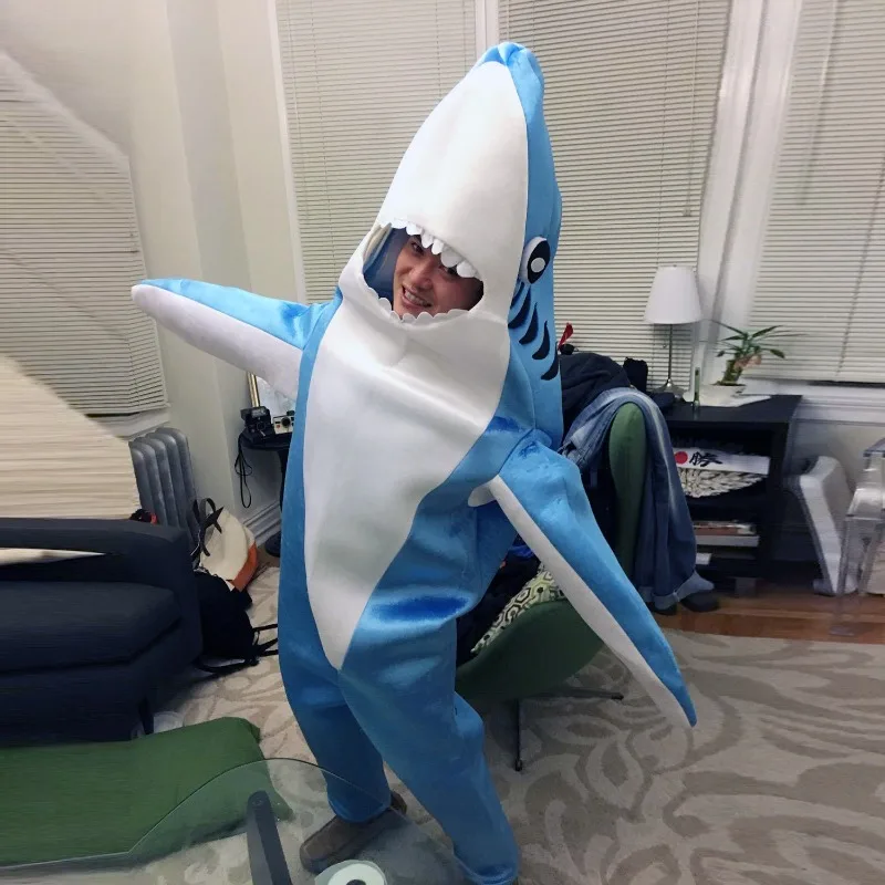 

Adults Blue Sharks Cosplay Costumes Animals Funny Jumpsuit for Women Men Halloween Carnival Party Performance Fancy Dress