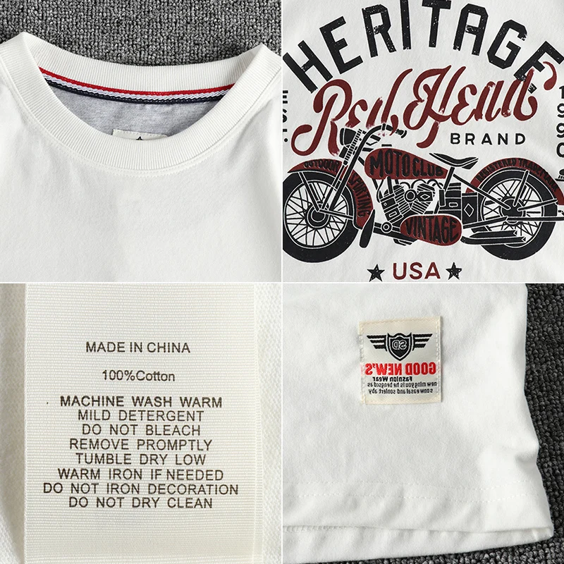 Vintage cotton short sleeve T-shirt Men\'s Motorcycle Print Summer May Khaki Youth half sleeve tee