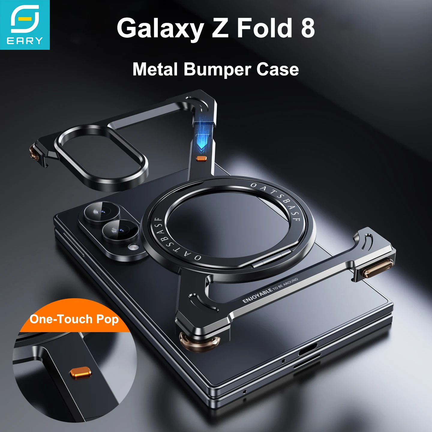 Eary Minimalist Metal Phone Case for Samsung Galaxy Z Fold 8 with 360° Rotate Stand Aluminum Frameless Bumper Shock Grade Shells