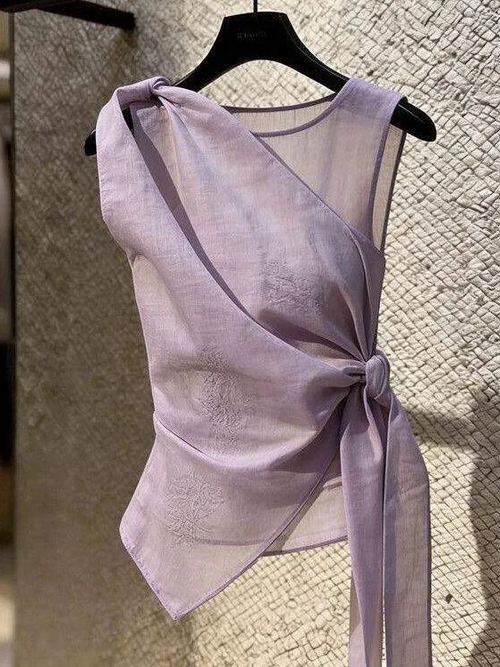 Elegant Folded Sleeveless Top Women's High-end Feel Small Audience Personality Belted Small Shirt 2026 Summer New Women's Wear