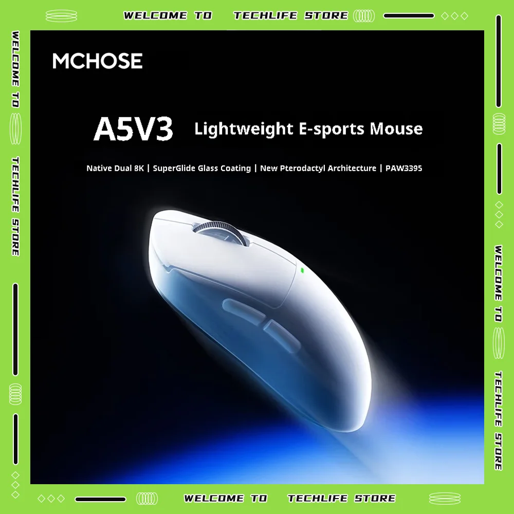 

MCHOSE A5 V3 Wireless Gaming Mouse PAW3395 Sensor 26000 DPI Tri Mode Bluetooth 2.4G Type C Charging RGB Ergonomic PC Mac