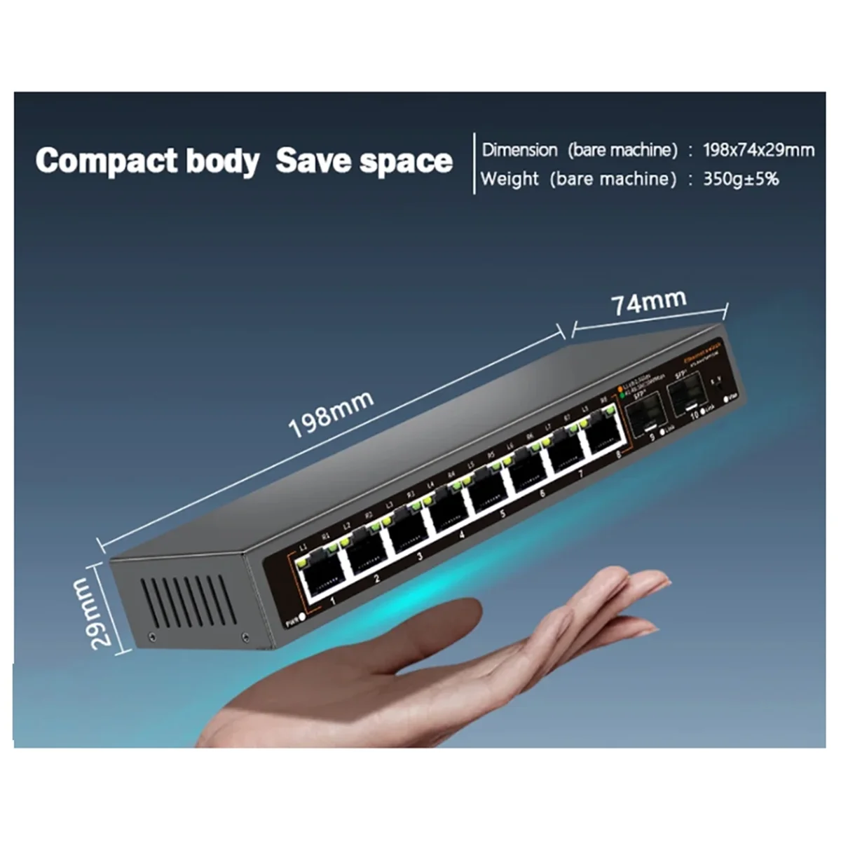 Сетевой коммутатор RISEN 2,5G, 8 + 2 порта, коммутатор Ethernet 2500BASE-TX с портом SFP 2x10G для IP-камеры/безопасности видеонаблюдения (вилка европейского стандарта)