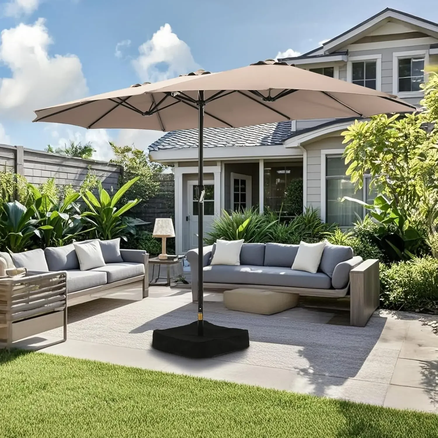 Umbrella with Base Included, Double Sided Outdoor Large Rectangular Patio Umbrella with Crank Handle, for Lawn Garden