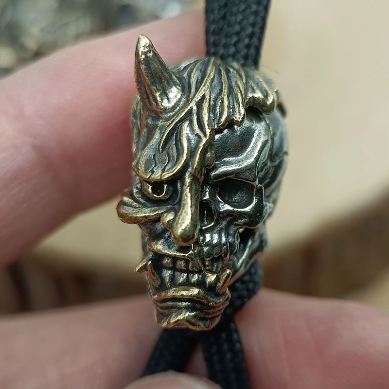 Hannya Skull Head Brass Knife Bead Punk EDC Outdoor DIY Paracord Woven Lanyard Pendant Retro Umbrella Rope Bracelets Accessories