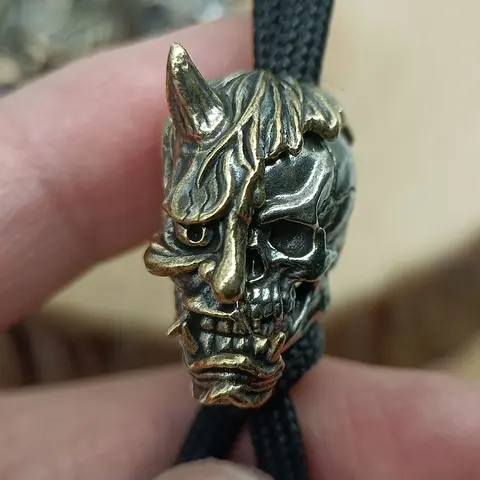 Hannya 해골 머리 황동 칼 구슬 펑크 EDC 야외 DIY 파라코드 직조 랜야드 펜던트, 레트로 우산 로프 팔찌 액세서리