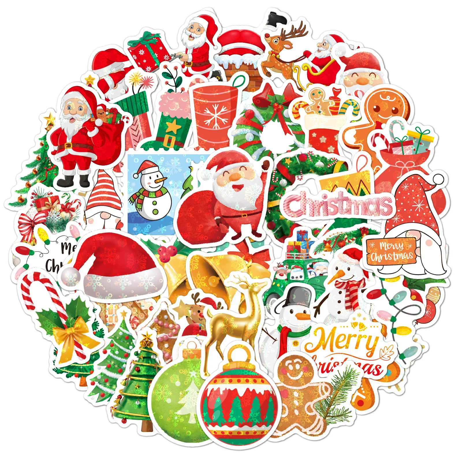 50PCS Christmas Theme Stickers, Non-Repeating Vinyl Waterproof Holiday Gifts for Kid and Teens Xmas Party Favorite Envelopes Tag