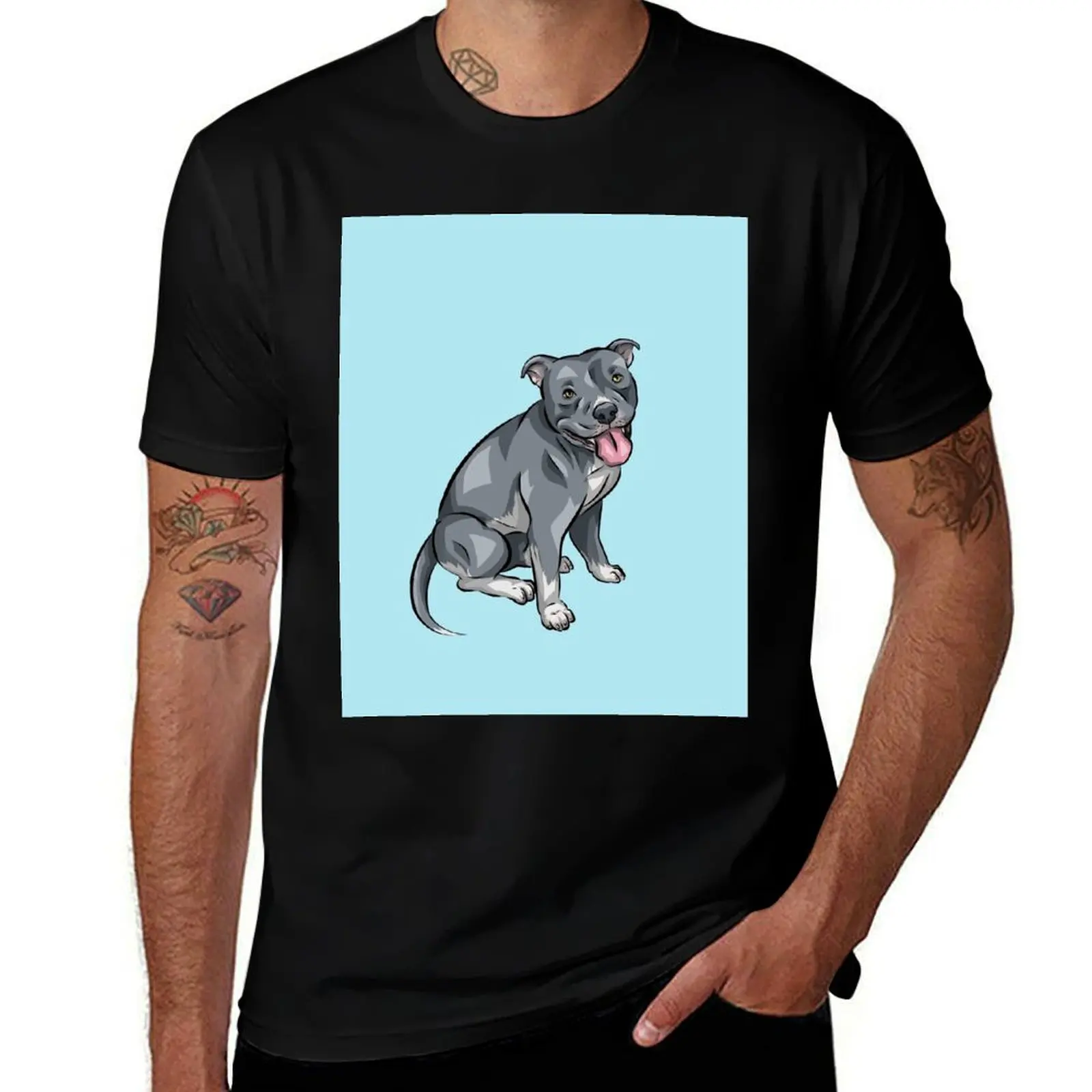 Camiseta de Algodón de Manga Corta con Diseño de Perro de Dibujos Animados Blue American Bully Merle