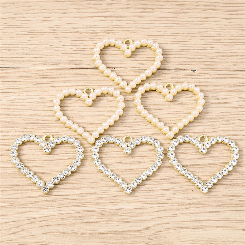 10 Stück 32x26mm Elegante Kristallperlen-Hohle-Herzanhänger für Schmuckherstellung, Ohrringe, Halsketten, DIY-Bastelbedarf – Detail 6
