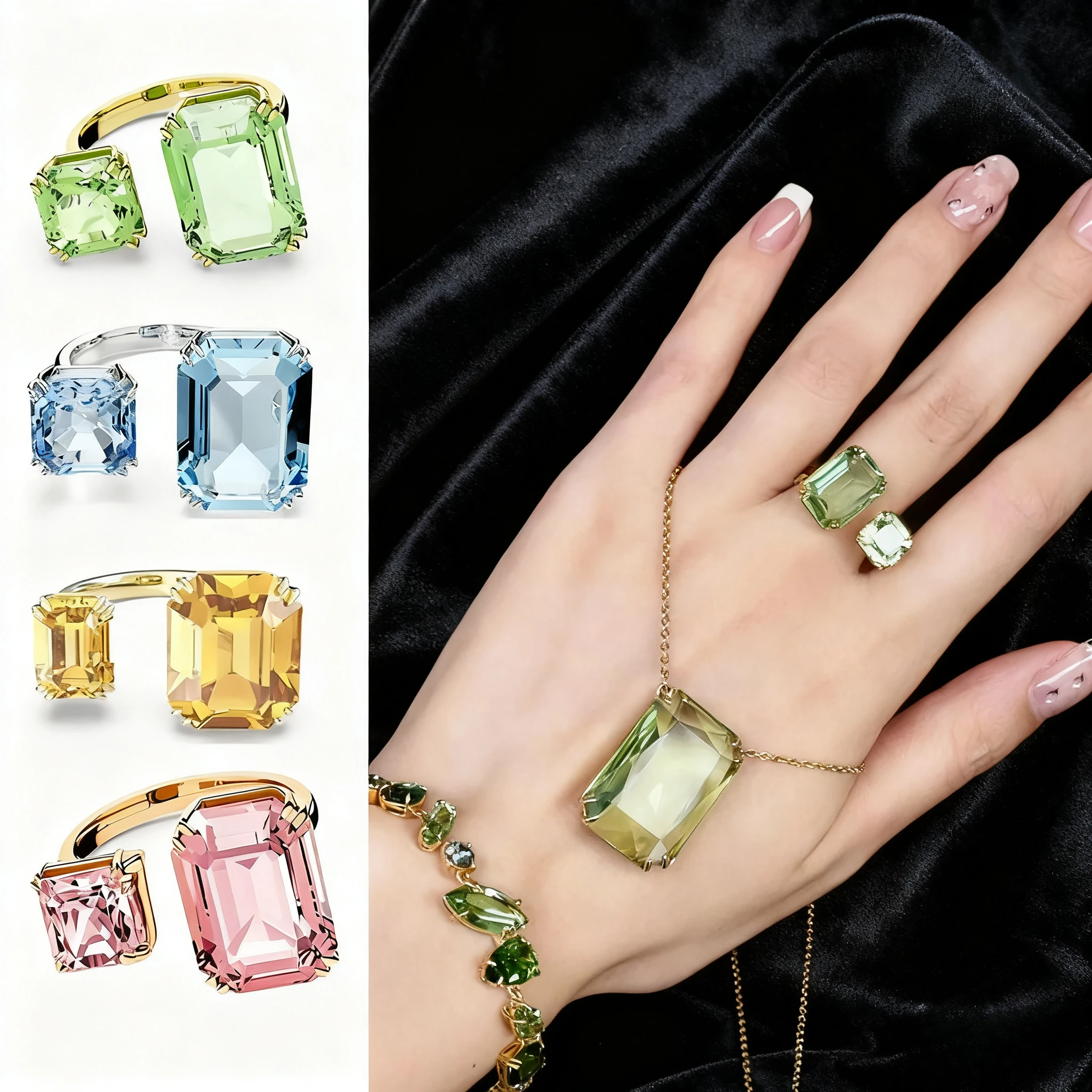

2025 Trendy Jewelry Premium Ring with Precious Fashion Stone,High - end for Party,Promise & Wedding, Multicolor Geometric Shapes