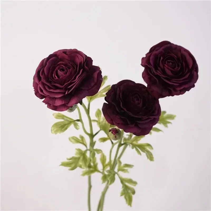 Artificial Flowers Real Touch Latex Dew Lotus Branch Simulation Wine Red Buttercup Peony Home Balcony Decoration Green Plants