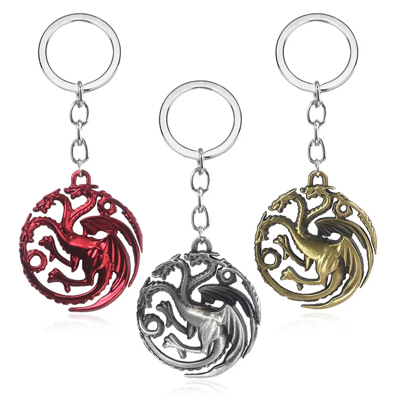 Thrones Movie Wolf Head Dragon Animal Pendants Keychain Ice Fire Jewelry Key Ring for Fans Backpack Accessories Gifts Souvenir