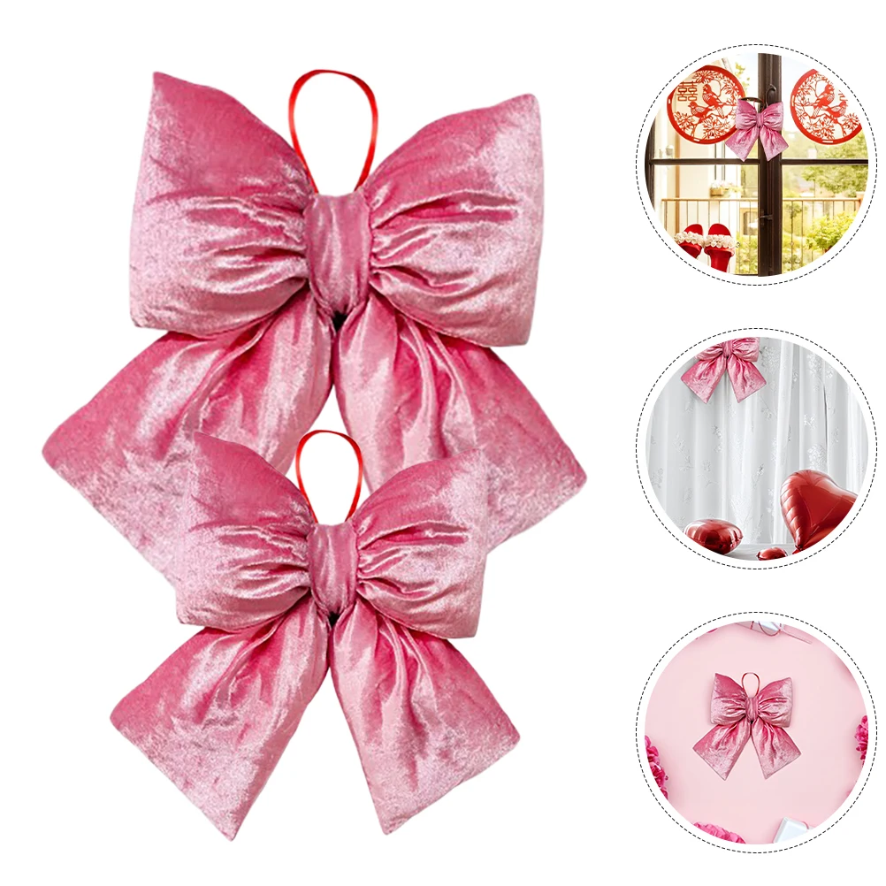 

2pcs Pink Bow Ornaments Decorative Ribbon Bowknot Wedding Party Wall Door Wreath Christmas Tree Pendant Festive Home Room