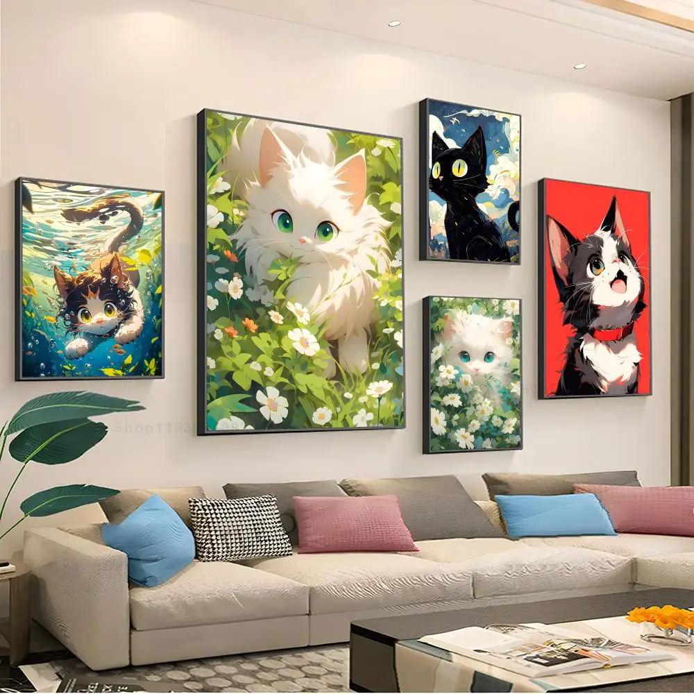 

Kawaii Cat Poster Paper Print Home Living Room Bedroom Entrance Bar Restaurant Cafe Art Painting Decoration