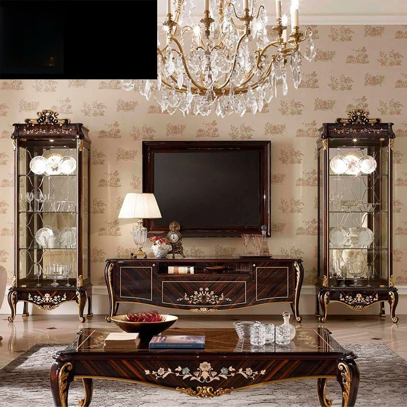 

mahogany carved wine villa decorative display cabinet TV European living room combination furniture