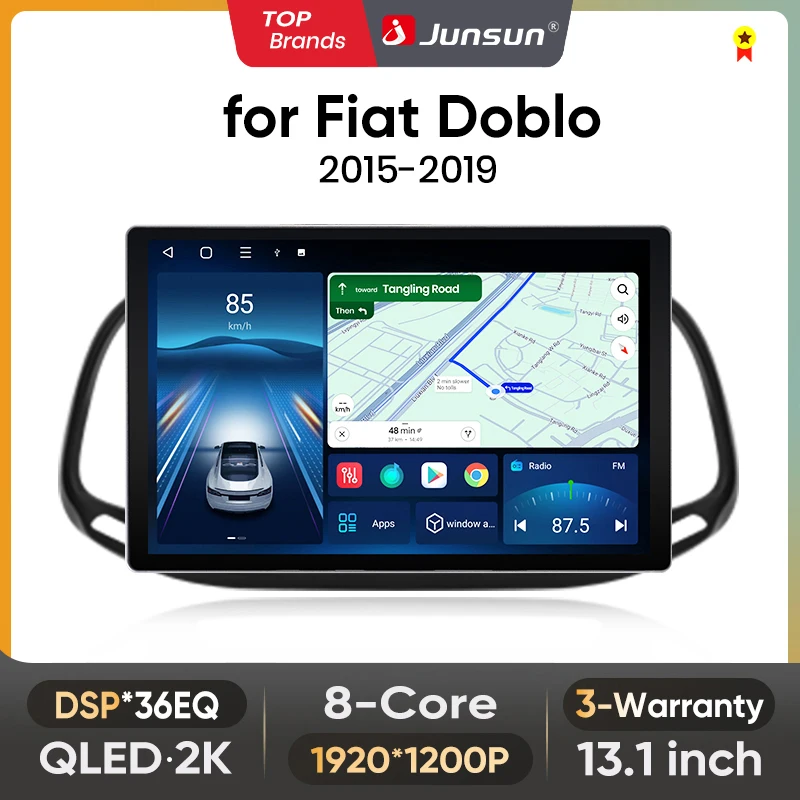 Image of Junsun 13,1 Zoll QLED Android Wireless CarPlay Autoradio für Fiat Doblo 2015-2019 Intelligente Systeme DSP SWC RDS GPS FM BT